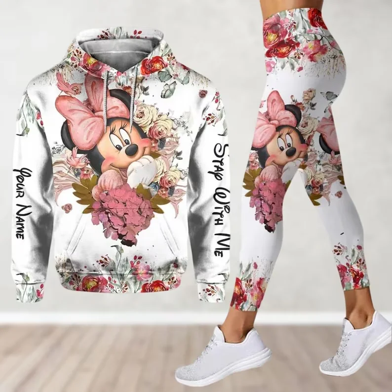 

Yoga Hoodie Leggings Mickey Mouse Hoodie Women's Clothes Set Yoga Sweatpants Cartoon Disney Minnie Female Fashion Tracksuit