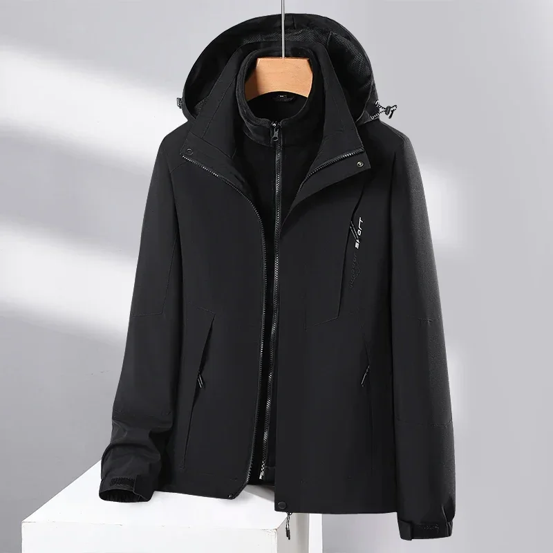 LIBIELIY 3 في 1 سترة الصوف قطعتين مجموعات الصوف بطانة في الهواء الطلق سترة معطف مقنعين سترة واقية سميكة الدافئة ملابس خارجية الرجال الفوز