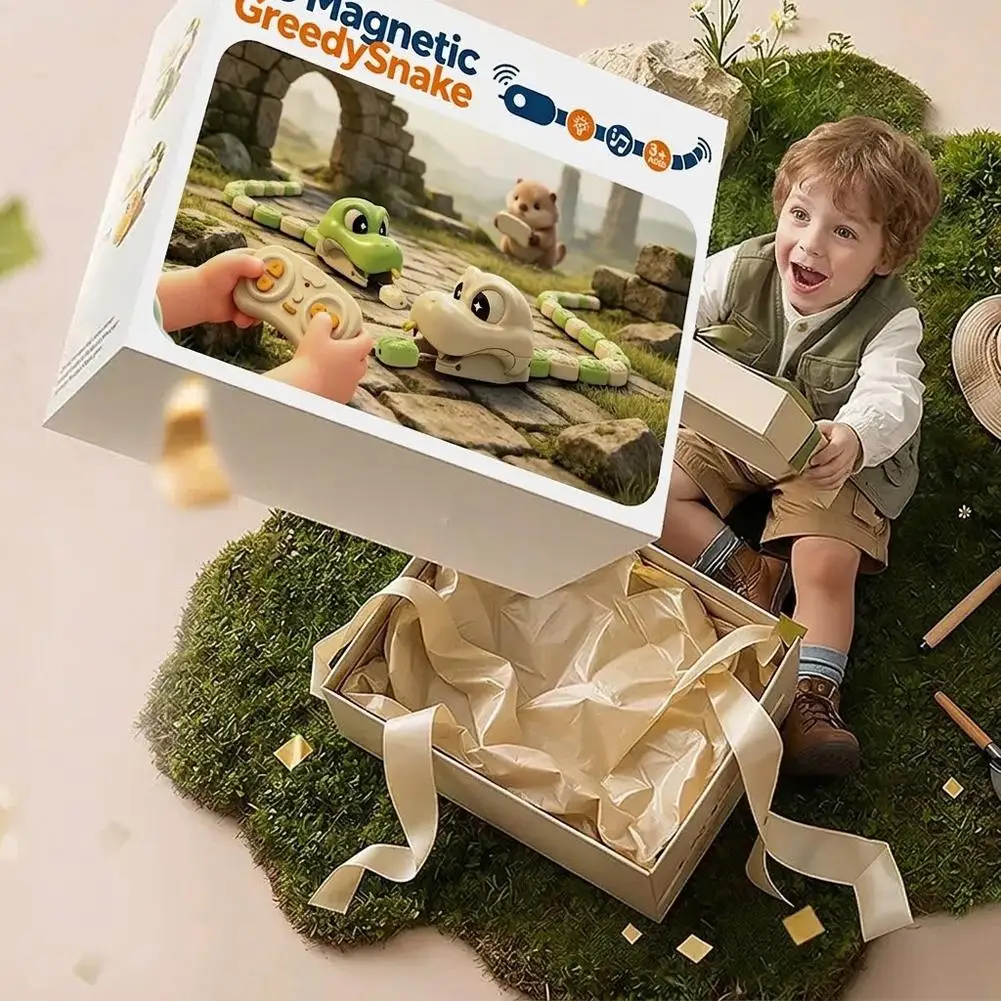 Magnetic Eating Snake Remote Control Car Toy for Boys Dual Player Battle Greedy Bean Children's Birthday Gift Interactive Toys