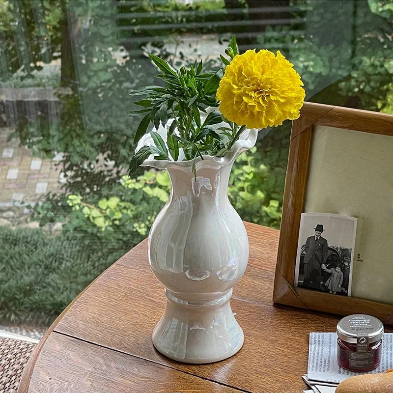 【Premium】Ahunderjiaz-Luxury Wave Ceramic Vase, Household Art, Fishtail Vase, Living Room Tabletop Arrangement, Home Decoration