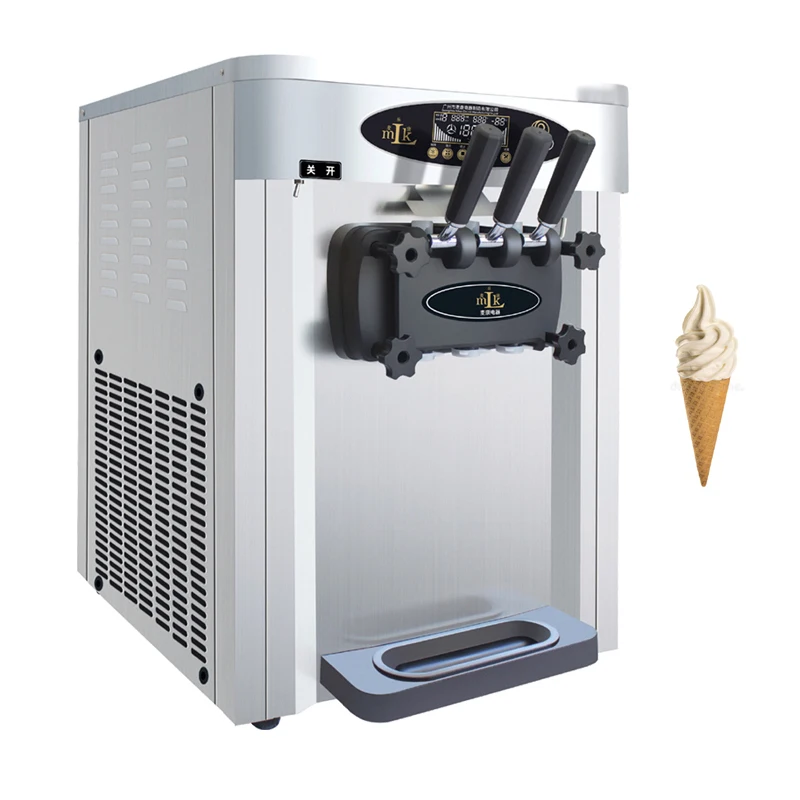 Commercial Ice Cream Machine With English Operating System Soft Ice Cream Maker 3 Flavors Yogurt Ice Cream Vending Machine