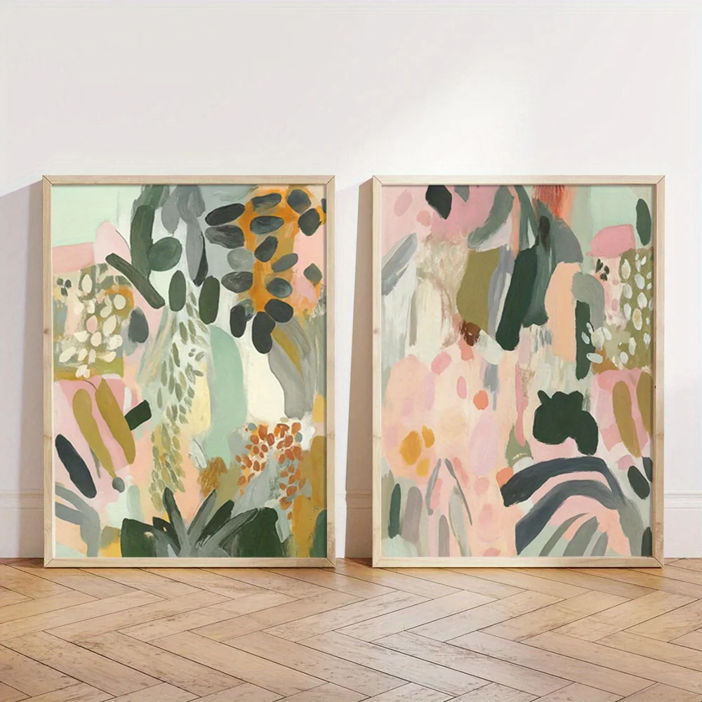 2PCS Large-sized frameless canvas paintings,2pcs Frameless,Modern Jungle Canvas Painting,Pastel Palette Wall,Plant Resonance Pri
