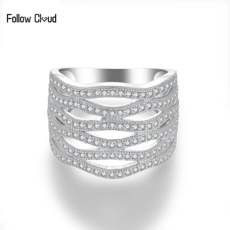 

Follow Cloud Total 0.85ct Full Moissanite Diamond Ring for Men Women Hollow 925 Sterling Silver Hip Hop Style Fine Jewelry