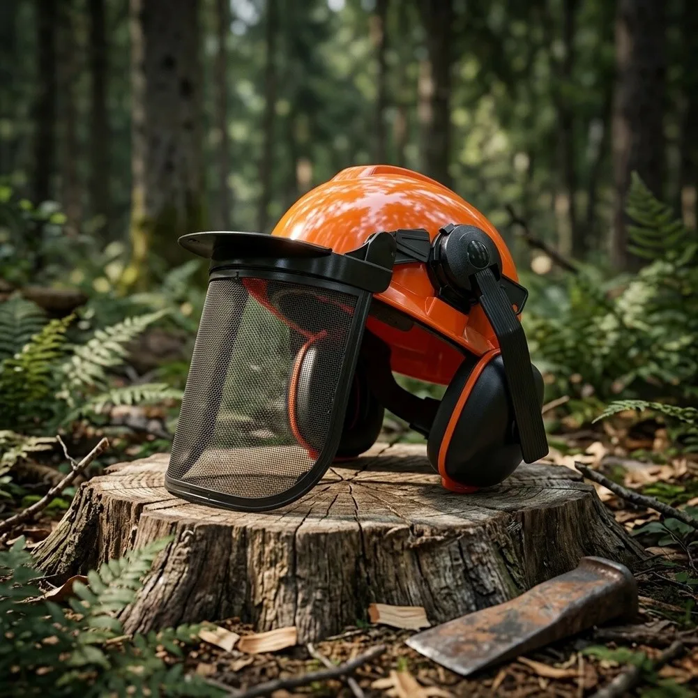 Forestry Safety System Helmet with Earmuffs Flip-Up Visor and Adjustable Suspension for Consistent Fit Retention