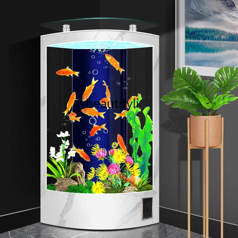 

Fish Tank Living Room Small New Light Luxury Wall Corner Home Floor Vertical Fan-Shaped Triangle Glass