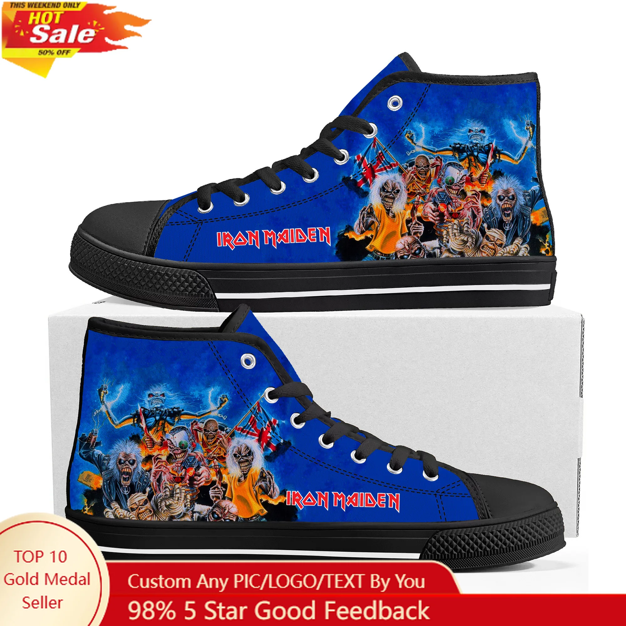 

I-Iron M-Maidens Rock Band High Top Sneakers Mens Womens Lightweight Canvas Casual Shoes