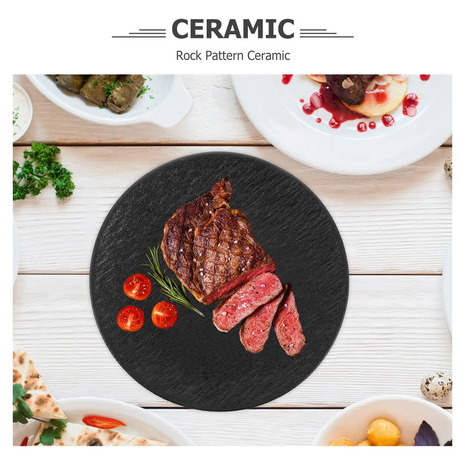 8 Inch Elegant Stoneware Dinner Plate with Rock Dishwasher Safe for Appetizers Main Course Baking Japanese Ceramic - view 4