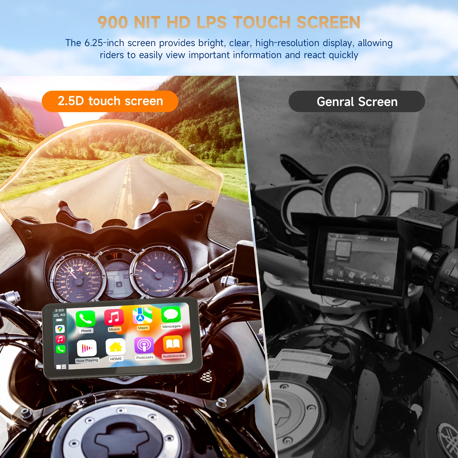 6.25 palec přenosné mototorcycle bezdrátový jablko carplay/android auto GPS navigátor dotek obrazovka