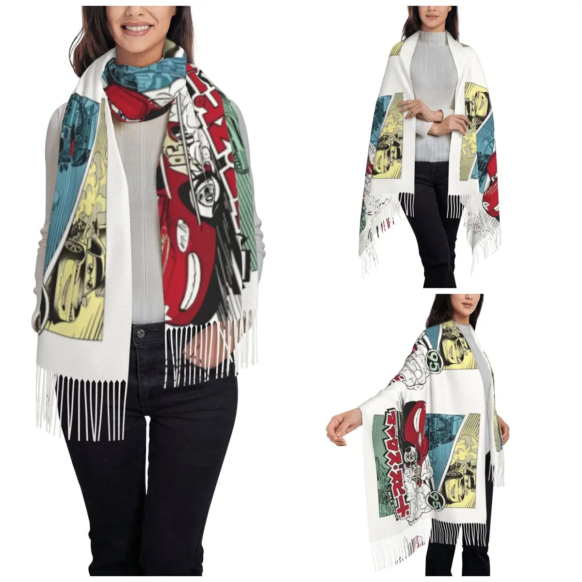 Women's Scarf with Tassel Lightning Mcqueen Cars Large Winter Warm Shawl Wrap 95 Max Speed Gifts Pashmina Scarves