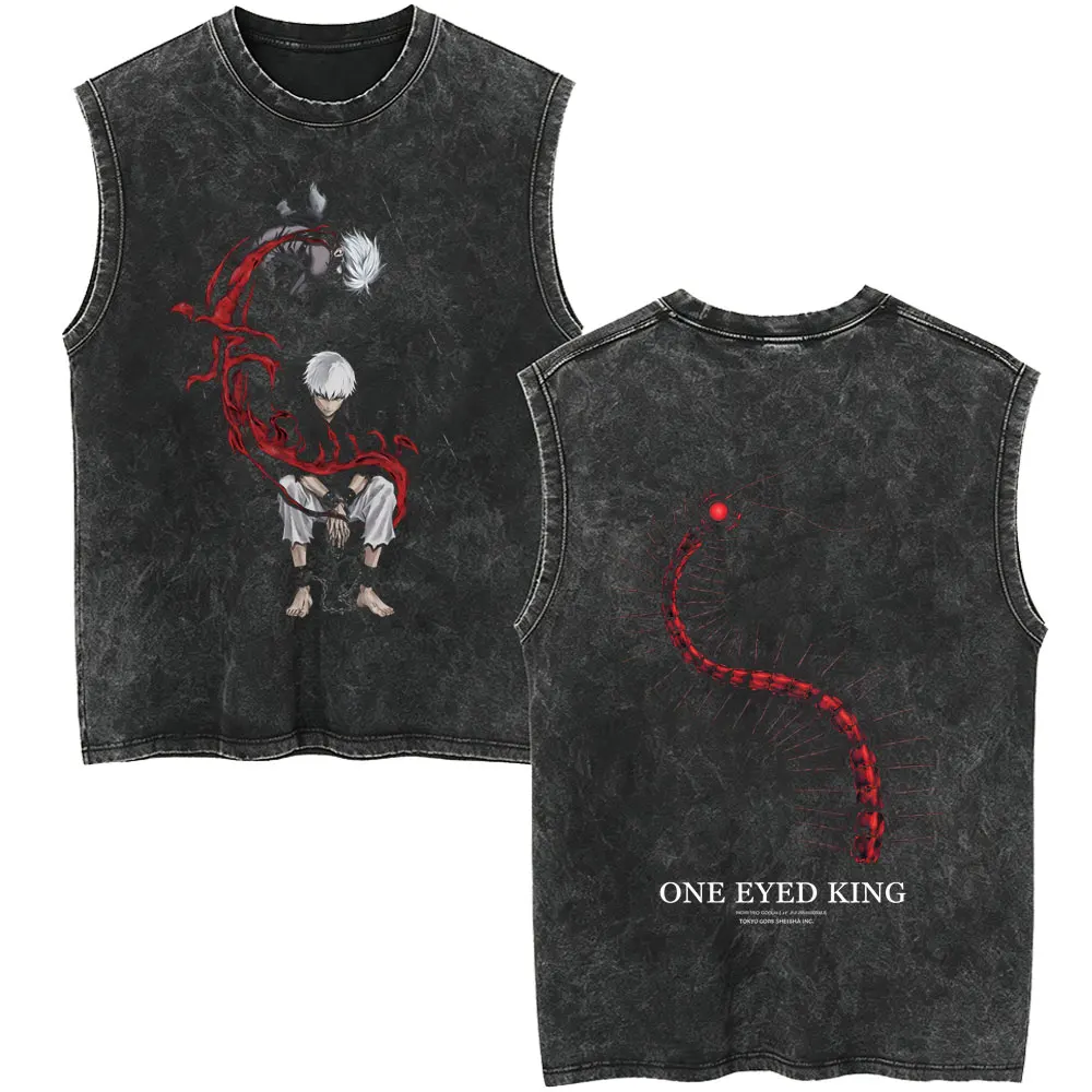 Anime Tokyo Ghoul Spider Lily Vintage Washed Tank Tops Manga Kaneki Ken Sleeveless Vest T-shirt Men Fashion Oversized T Shirt S
