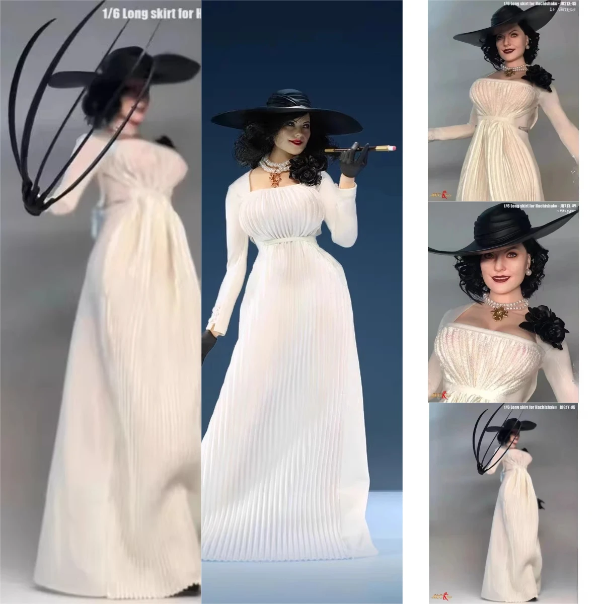 Female 1/6 Scale White Long Pleated Dress Outfit Clothes Model for 12