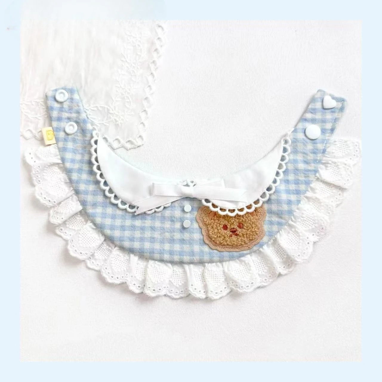 Pet Autumn Winter Plaid Cute Bib Pet Lace Teddy Bear Drool Towel Handmade Scarf Decoration Collar Dog Accessories for Small Dogs view 3