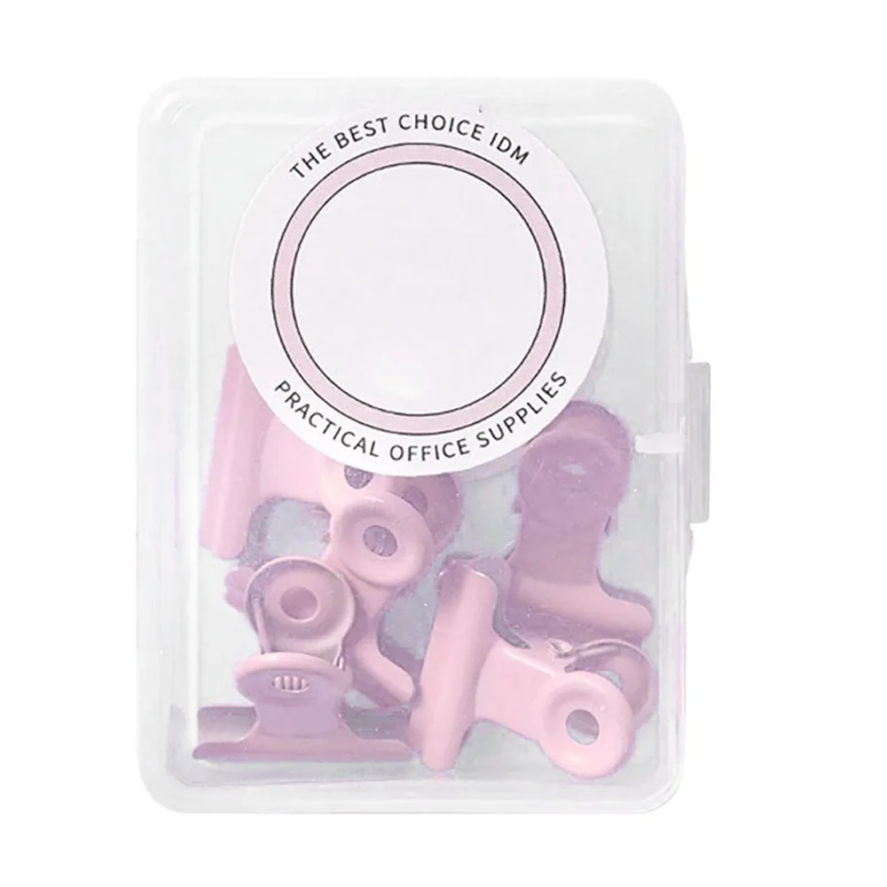 8pcs Desk Supplies Metal Binder Clips Round Head Colorful Paper Clips Macaron Color Box Packed Ticket Clips Receipt Clamping