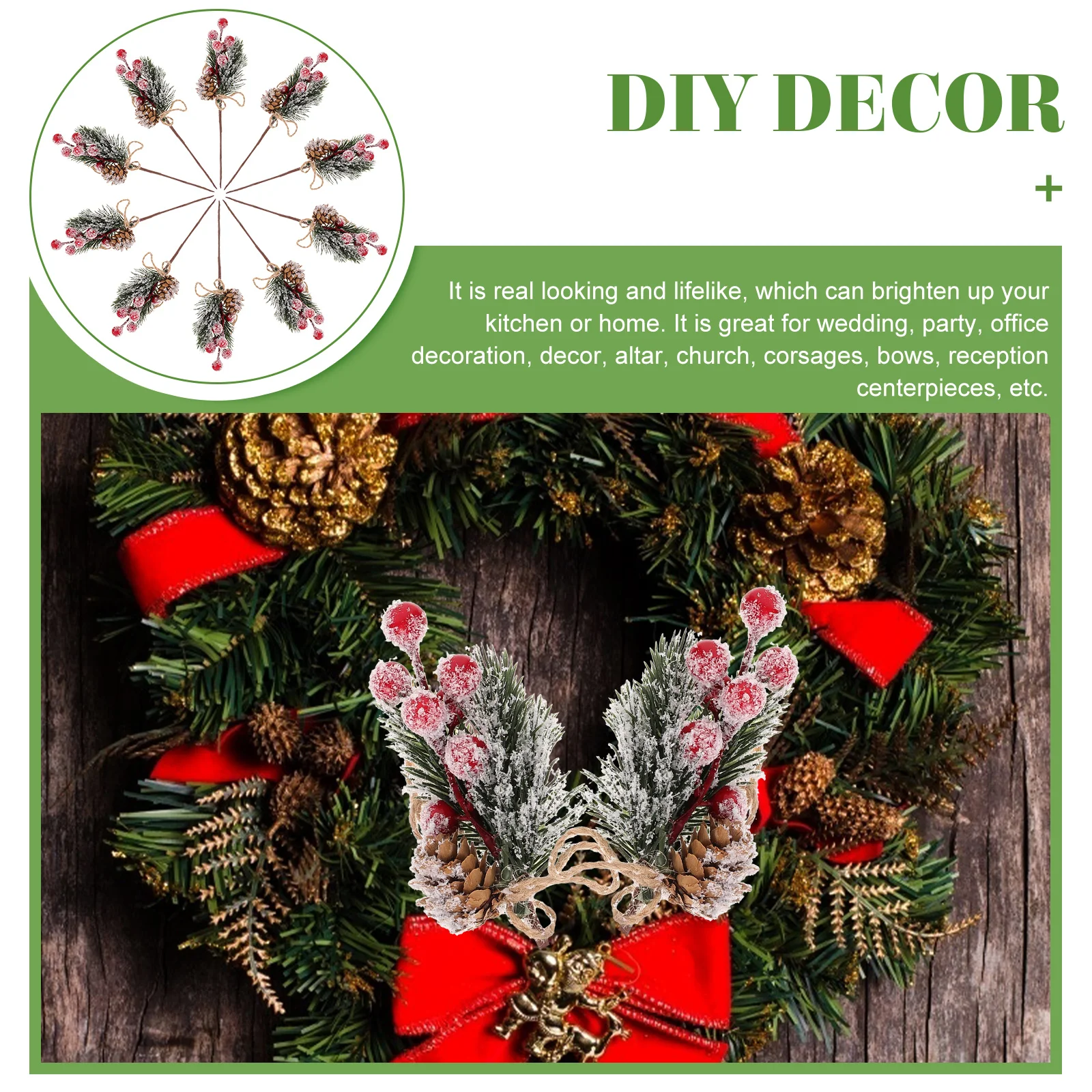 

10pcs Artificial Pine Picks Realistic Berry Pine Needles Red Simulation Greenery For Christmas Wedding Party Decor Centerpieces