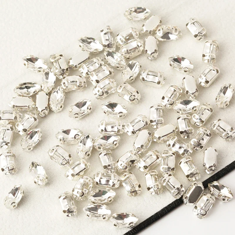 RESEN-Strass en Verre Argenté pour Accessoires de Vêtement, 4x8/6x12/7x15mm