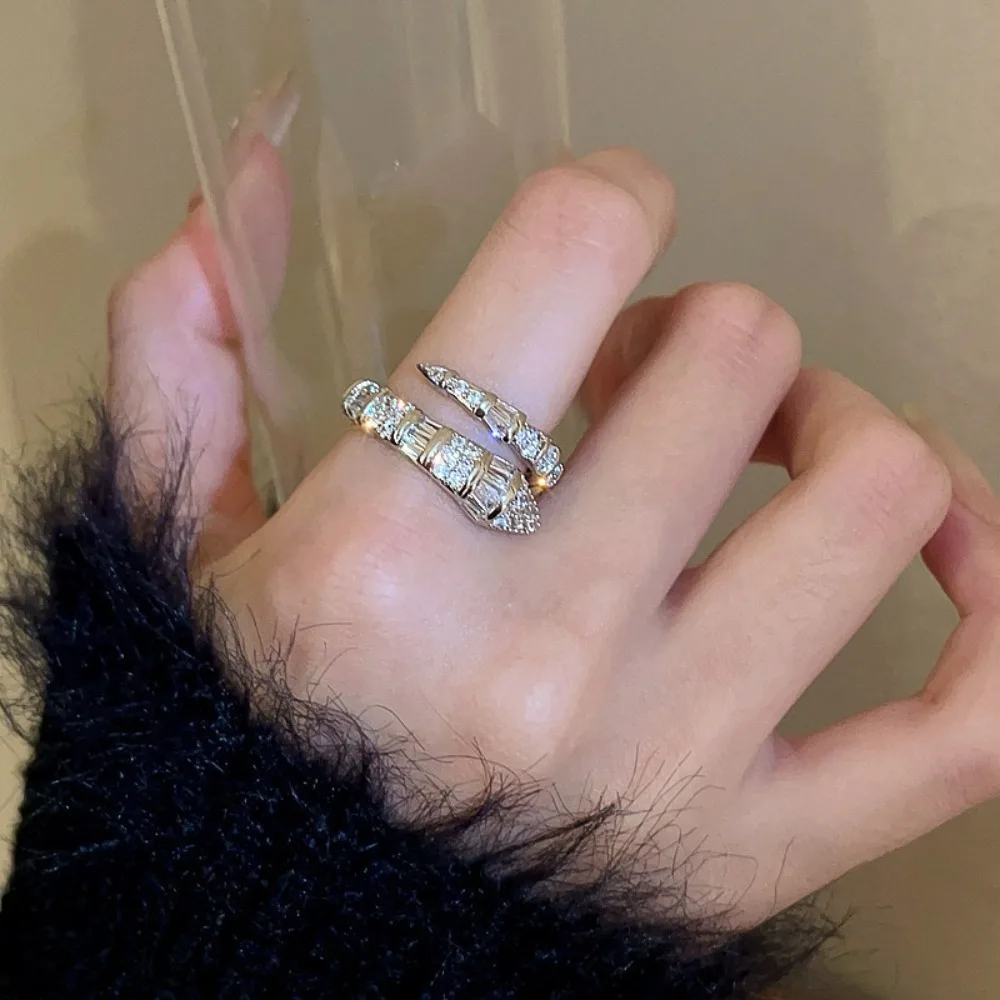 جديد لامعة عظم الثعبان خواتم مفتوحة النحاس مجوهرات هدايا ثعبان شكل حلقة مفتوحة حلقة الزركون خواتم الرجال