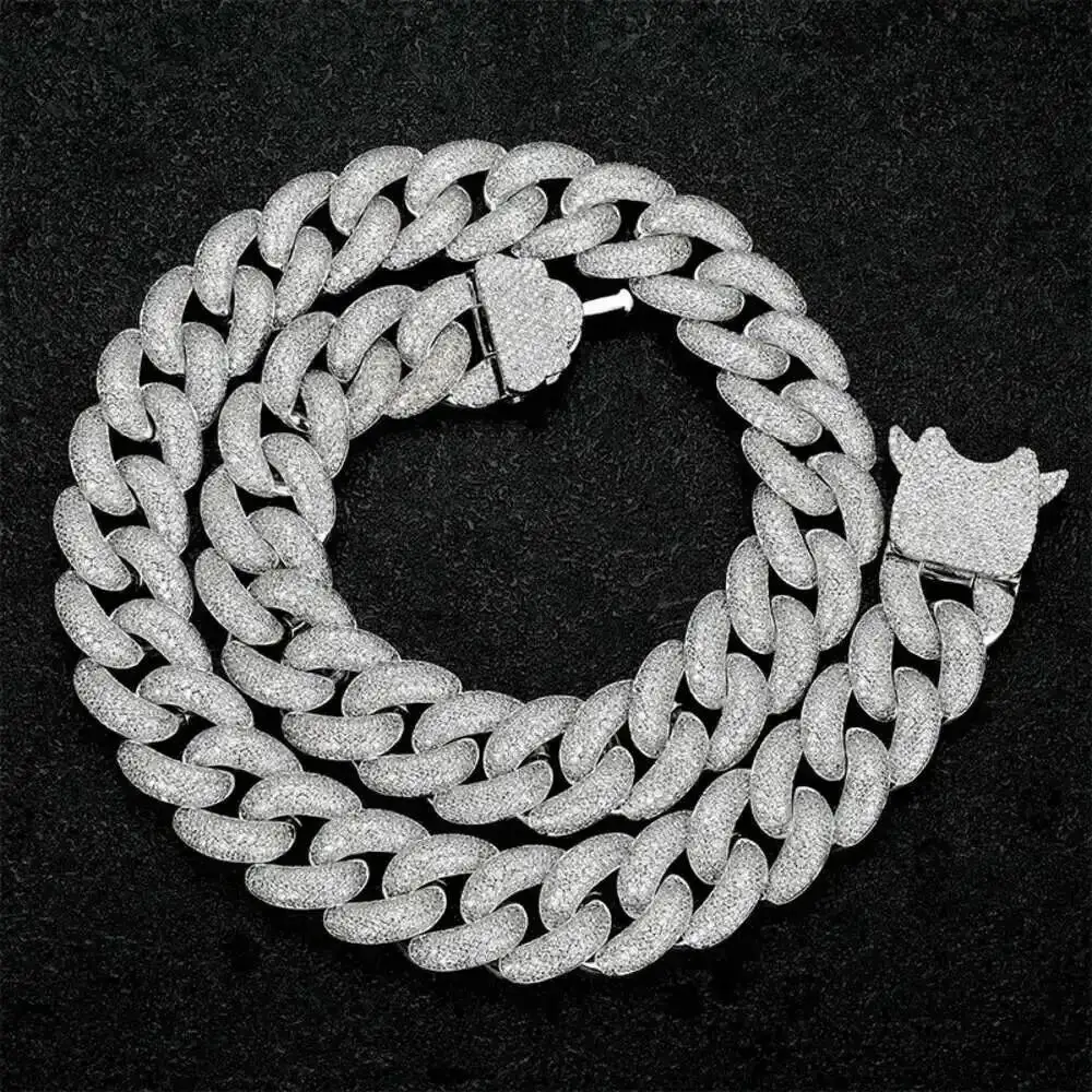 

Iced Out 20 мм 20-26 дюймов застежка-застежка мужское Майами кубинское звено ожерелье хип-хоп муассанит блестящий зубец кубинская цепочка