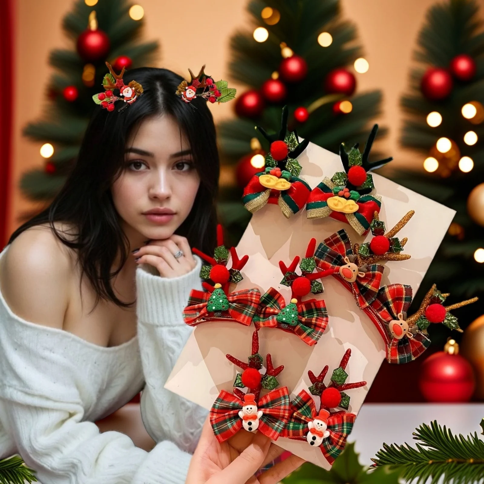 

1 пара рождественских заколок — милые праздничные аксессуары для волос для девочек с бантиками, идеально подходят для рождественских вечеринок, с классикой