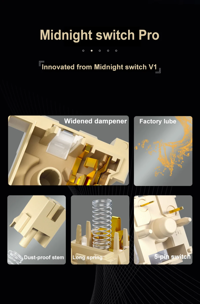 Kailh Midnight Pro Tastaturschalter, 5 Pins, linear, taktiler für benutzerdefinierte DIY-Hot-Swap-fähige mechanische Tastatur, kompatibel mit Cherry MX – Detail 3