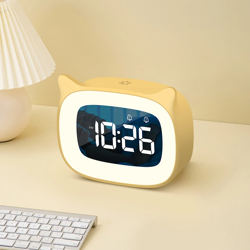Âm Nhạc Đèn LED Đồng Hồ Báo Thức Kỹ Thuật Số Điều Khiển Giọng Nói Đèn Ngủ Thiết Kế Máy Tính Để Bàn Đồng Hồ Nhà Trang Trí Gắn Trong 1200MAh pin