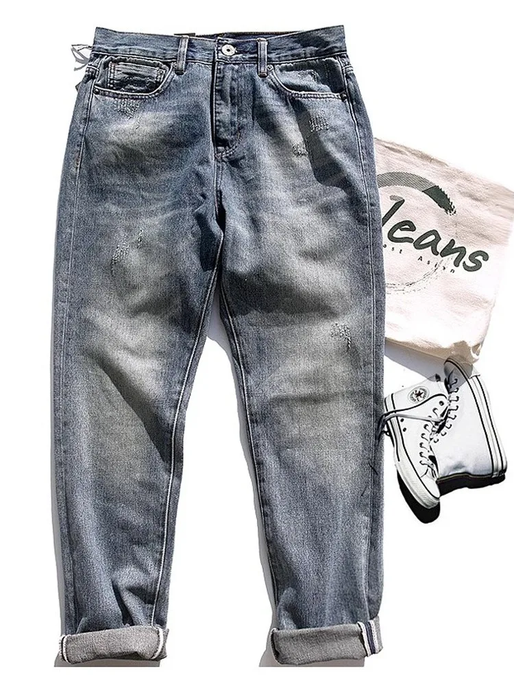 

Американские повседневные мужские джинсы, тяжелые износостойкие рабочие брюки с талией, весенне-осенние новые старые прямые брюки со скребками