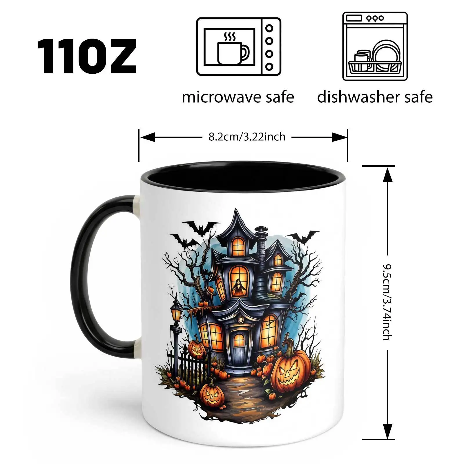 1pc Spooky Pumpkin Haunted House Ceramic Mug - 11oz Cup with Haunted House & Pumpkin Design, Suitable for Home, Office, Halloween Gift for, Men & Women, for Hot/ Beverages, Local Warehouse