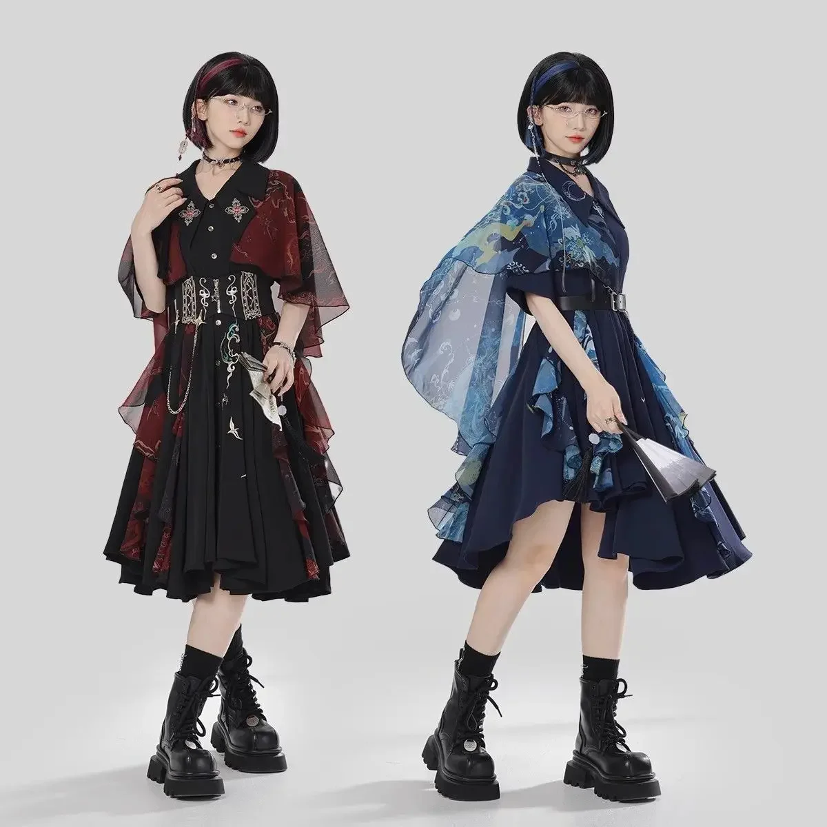 

Super Martial Arts Dress Set New Chinese Style Irrgular Dress Women Embroidered Print Shawl Big Hem Dress Cosplay Costume 2025