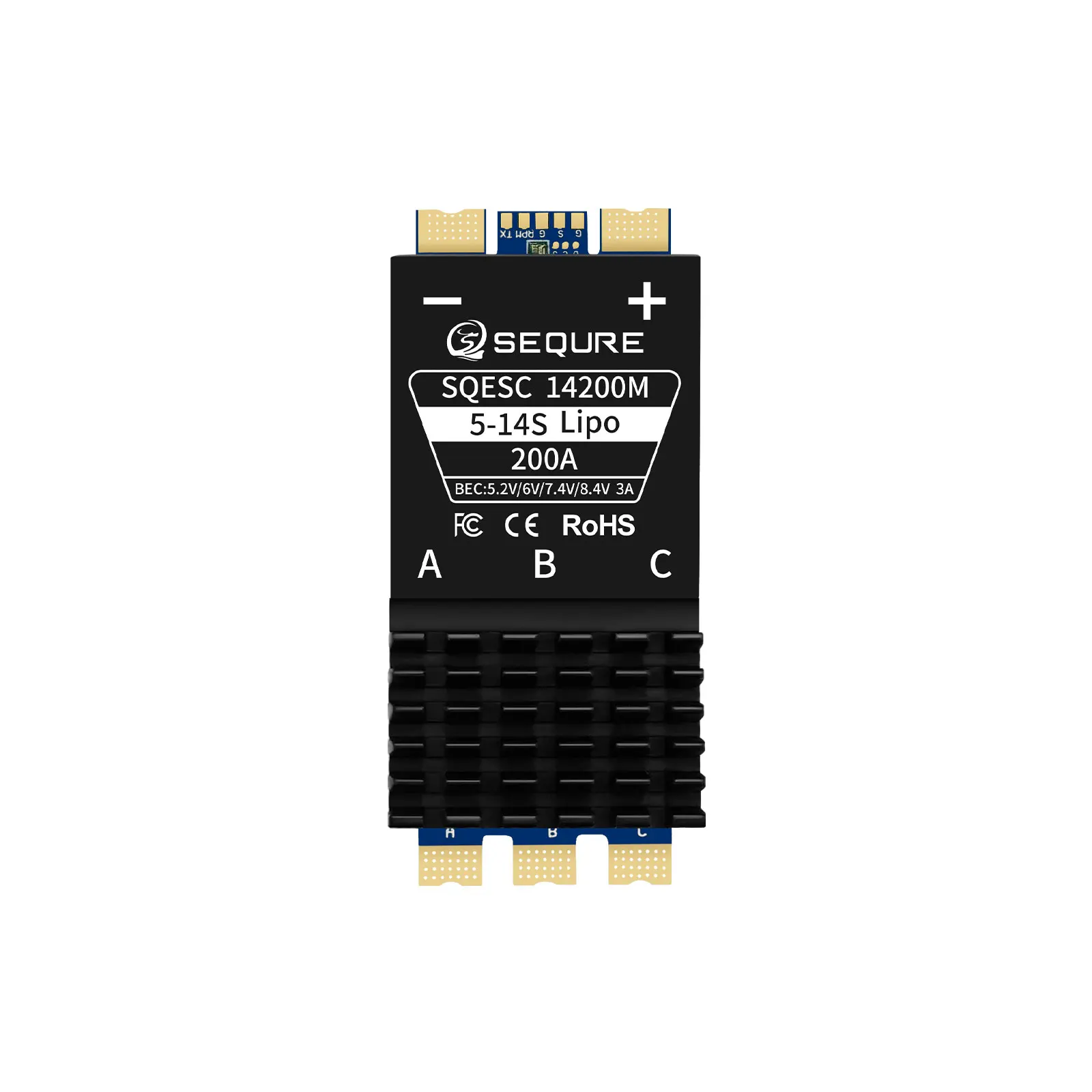 SEQURE 14200M 200A Brushless ESC 5.2/6/7.4/8.4V 3A Adjustable BEC Continued Voltage 5-14S Lipo Power Supply for Models Car Drone
