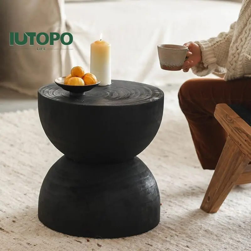 

Wabi-sabi Style Charcoal Black Funnel-shaped Small Side Few Decorative Stool Retro Living Room Solid Wood Creative Coffee Table