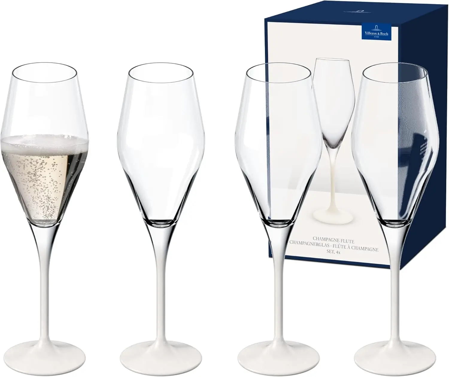 

- Manufacture Rock Blanc Champagne Flute Set, 4 pcs. Set of Drinking Glasses for Champagne and Sparkling Wine, 8
