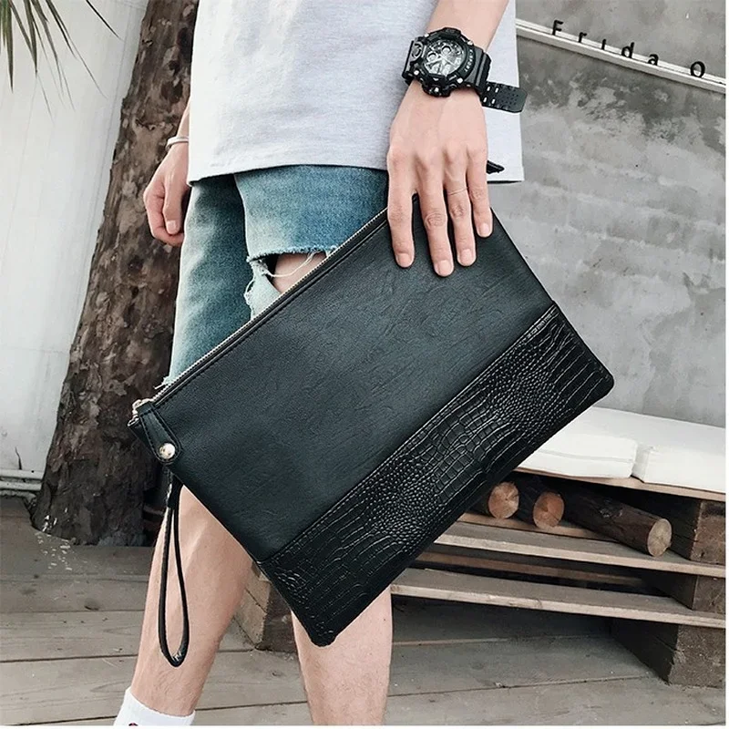 Fashion Luxury Clutches for Men Envelope Bag Alligator Leather Business Clutches Male Zipper Handbags Clutch with Shoulder Strap