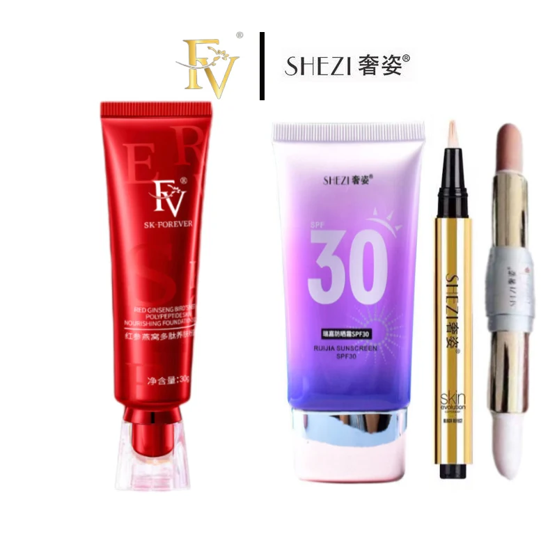 FV Foundation Matte Powder Shezi Makeup Set Acne Concealer Maquilaj Face Care Cream Full Face Cover Cream Cosmetic Oil Control