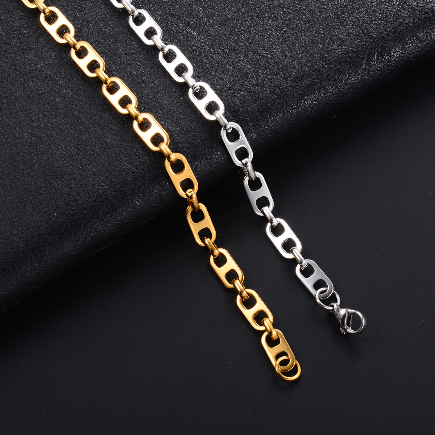 6 mm breites Edelstahl-Armband, Schweinsnase-Kette, klassischer Punk-Schmuck für Damen und Herren. – Detail 3