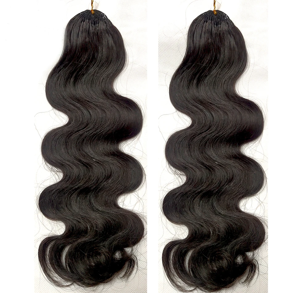 Body Wave Feather Gehaakte haarverlenging Echt haar Knooploos Voorgescheiden gehaakte extensions van echt haar Donkerbruine kleur # 27