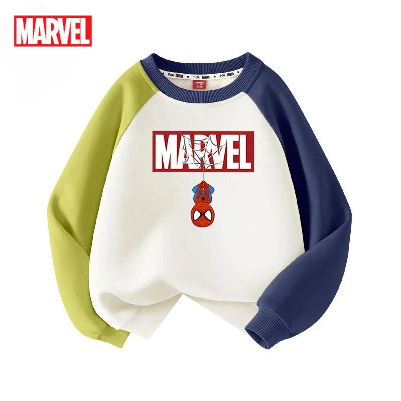 Marvel cartoon Spiderman creative printed crew neck color block sweatshirt personalityIron Man casual pullover holiday gift