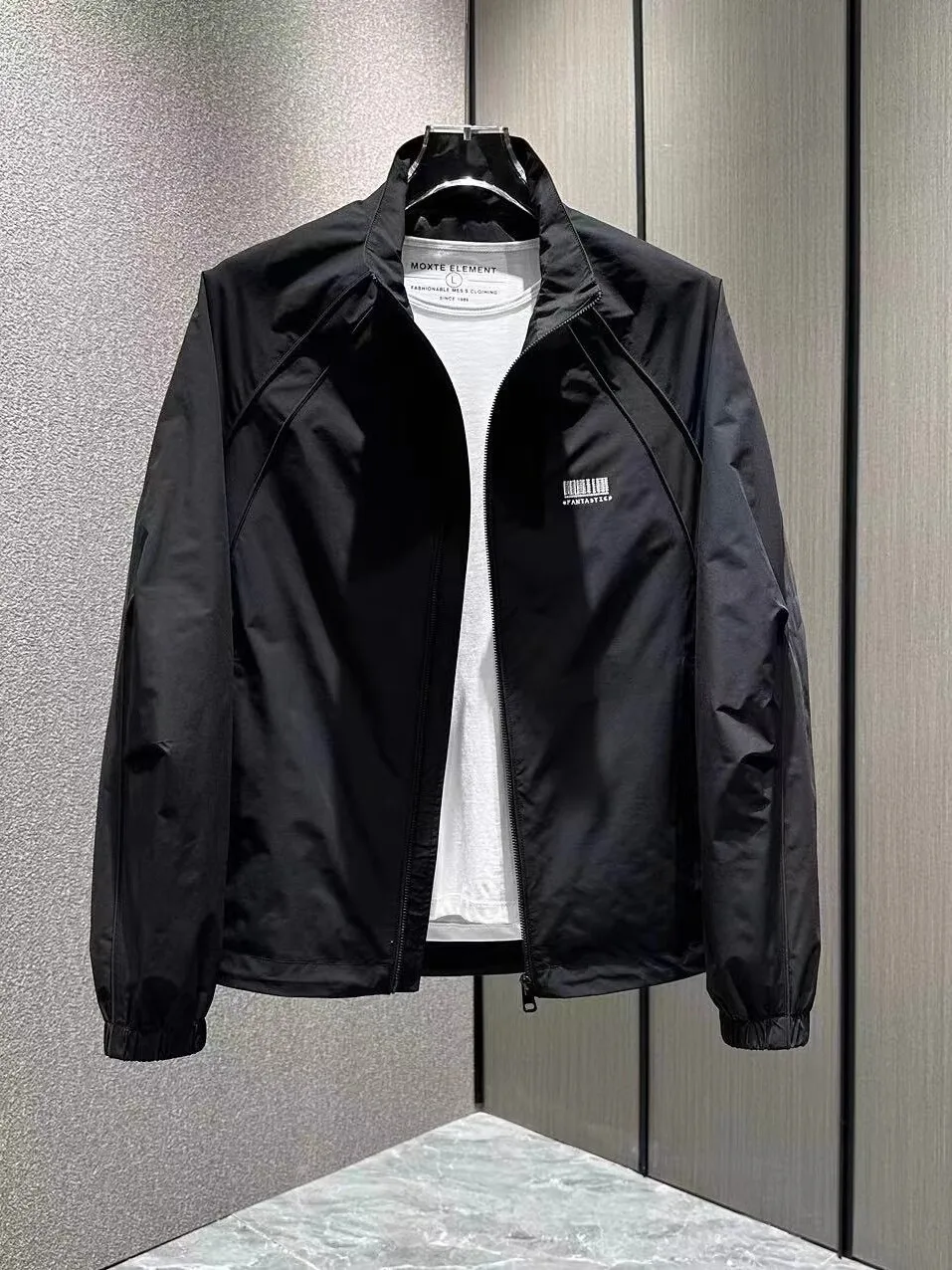 

Fall New Men's Stand Collar Casual Jacket Fashionable Outdoor Lightweight Polyester Nylon Composite Fiber Straight Hem Zipper