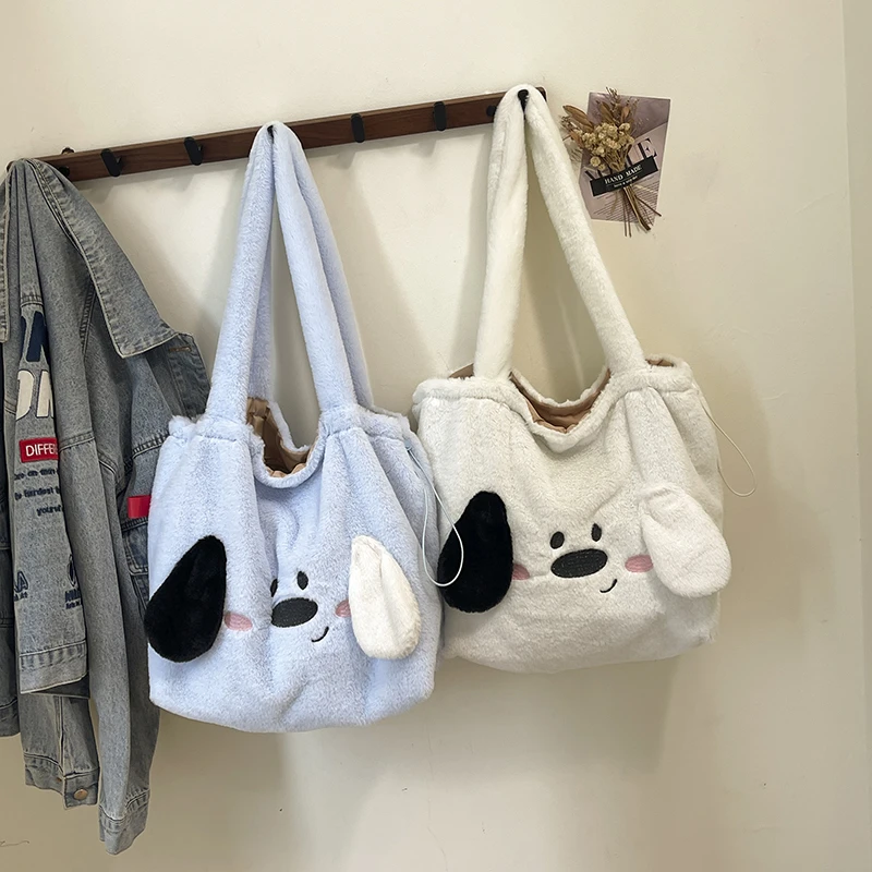 

Autumn Winter Soft Plush Tote Bag, Cartoon Cute Soft Large Capacity Diagonal Handbag, Fashion Cute Dog Pattern Shoulder Bag