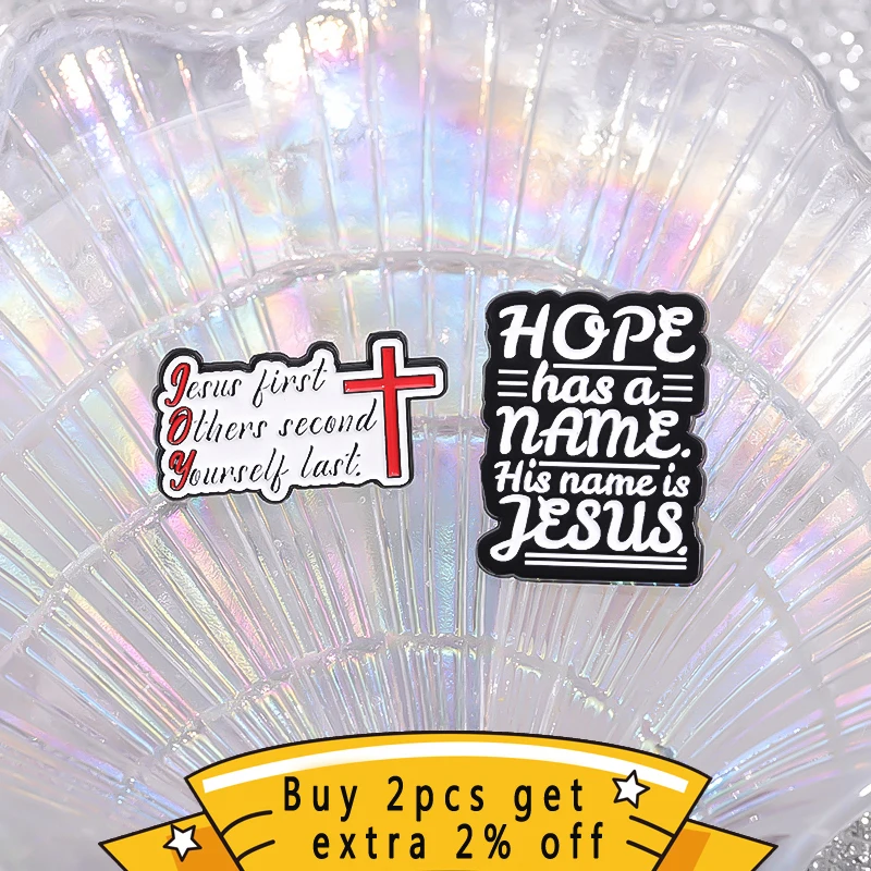 Hope Has A Name His Name Is Jesus Enamel Pins Girl Read Your Bible Christian Faith Cross Lapel Badge Brooches Wholesale Gift