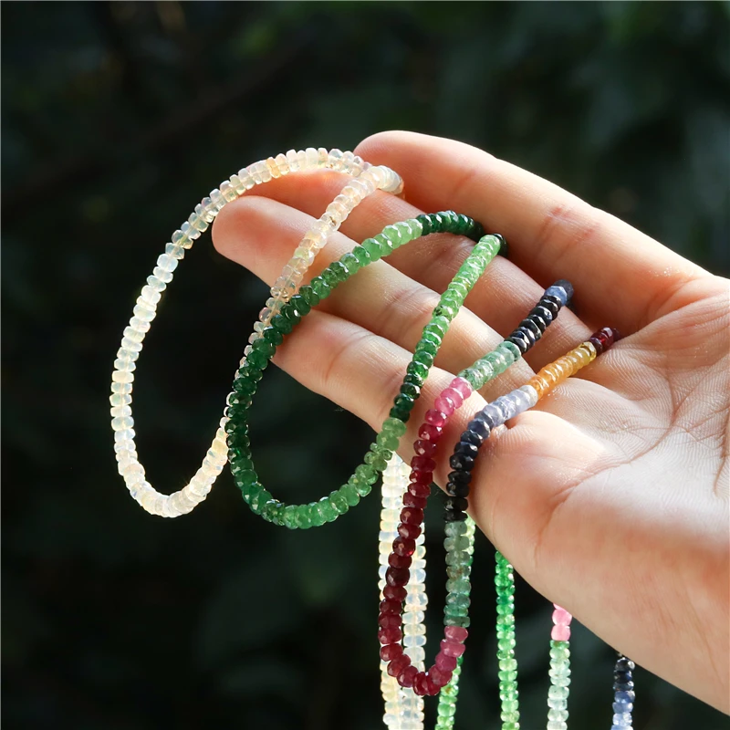 Natural Stone 7A Sapphire Opal Tanzanite Diopside Moonstone Emerald Faceted Abacus Gasket Beads For Jewelry Making Diy Bracelet