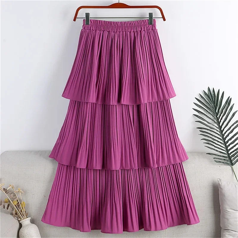 

Spring Summer Tiered Maxi Tulle Skirt 2025 New Women Elegant High Waist Pleated Tutu Mesh Long Skirt Female Puffy Ruffled Skirt