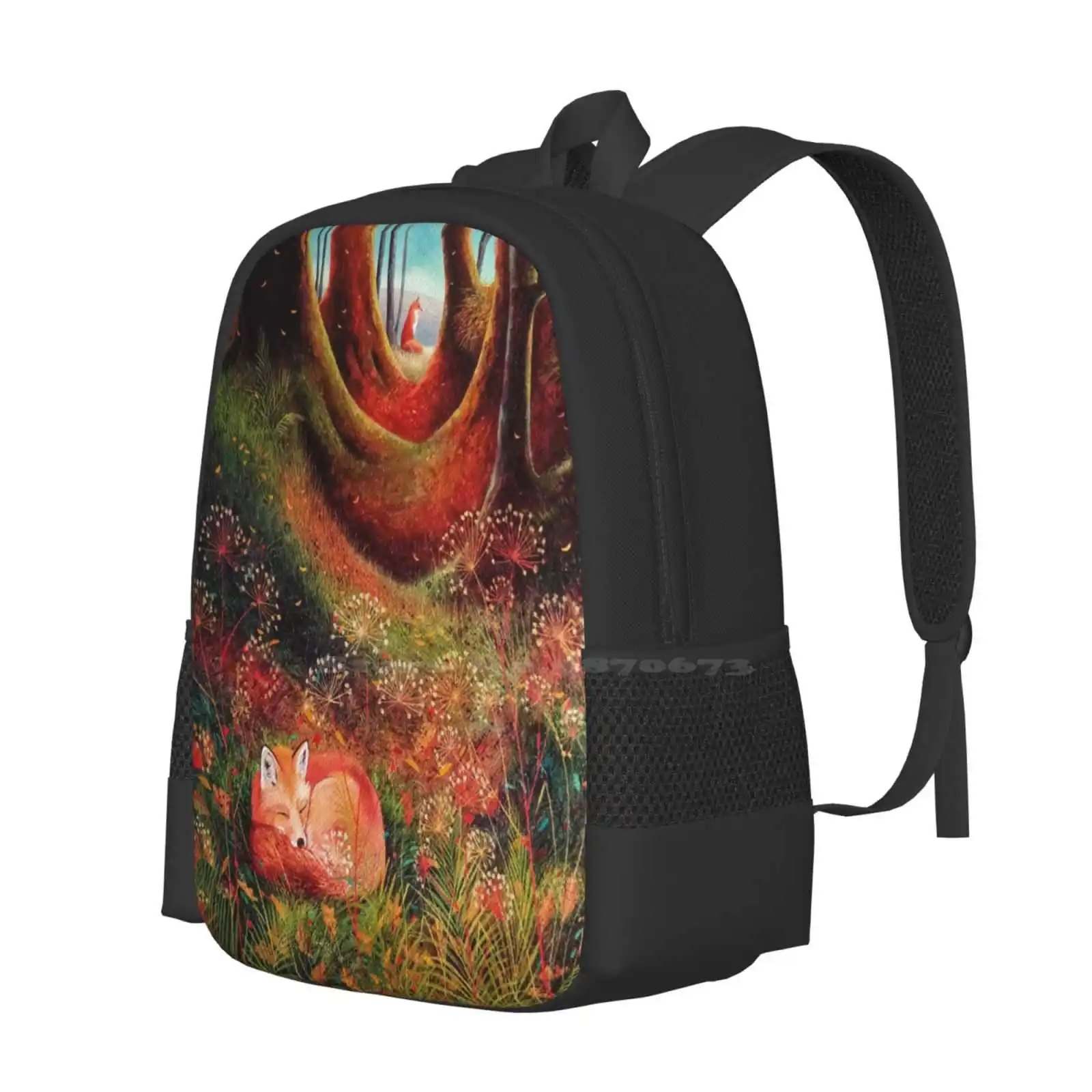 Sleeping Fox ( 2 ) Pattern Design Bagpack School Bags Red Fox Forest Wildlife Woodland Nature