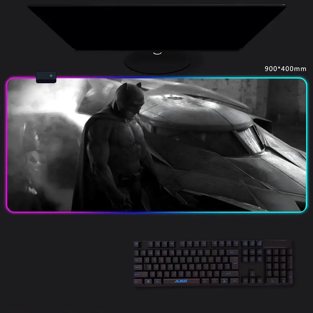 B-Batman Hero Logo   Mouse Pad Game Player RGB Pc Gamer Boys like PS5 Keyboard LED Glowing mause pad Mats Rubber