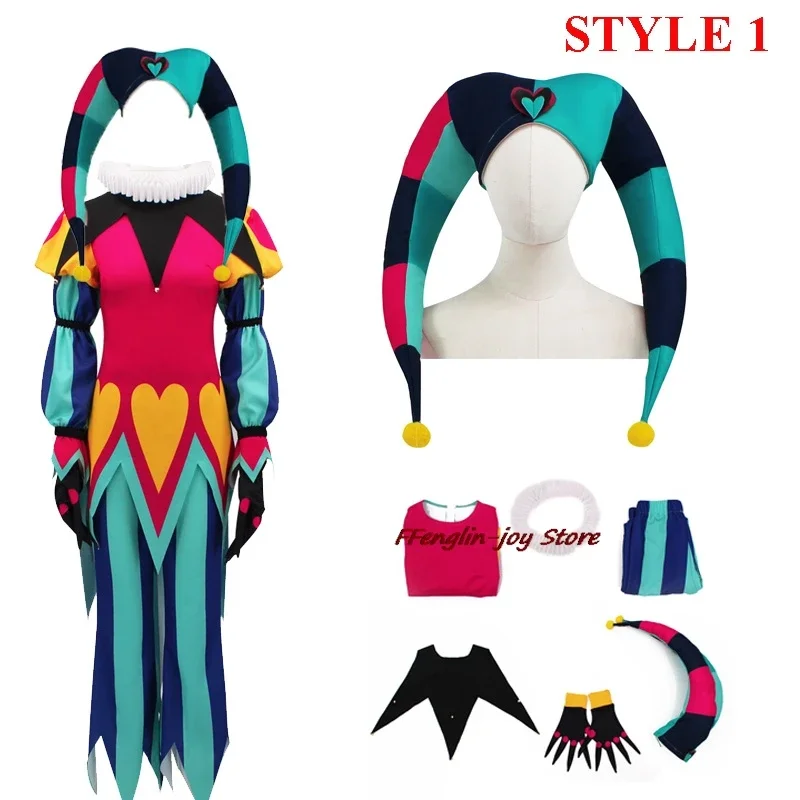 Fizzarolli Cosplay Costume Helluva Hat Boss Halloween Fancy Clown Suit Fezz Tail Carnaval Party Suit FullSet Unisex Suit XS-3XL