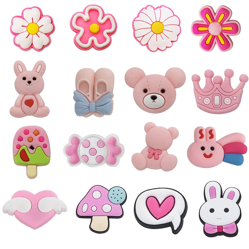 

New 1Pcs Pink Flowers Cat Shoe Charms For Crocs Shoe Accessories Pin Decorations For Kid's Women Girls Boys Party Favor Gifts