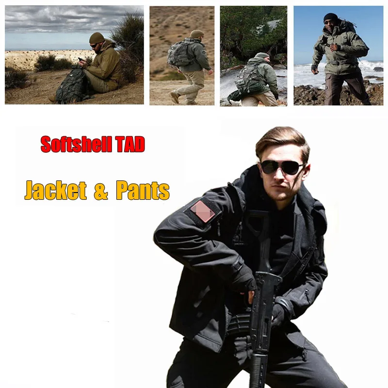 

Tactical Airsoft Hunting clothes Outdoor Shark Skin TAD Softshell Jacket Suit Men Waterproof Combat Hiking Jacket