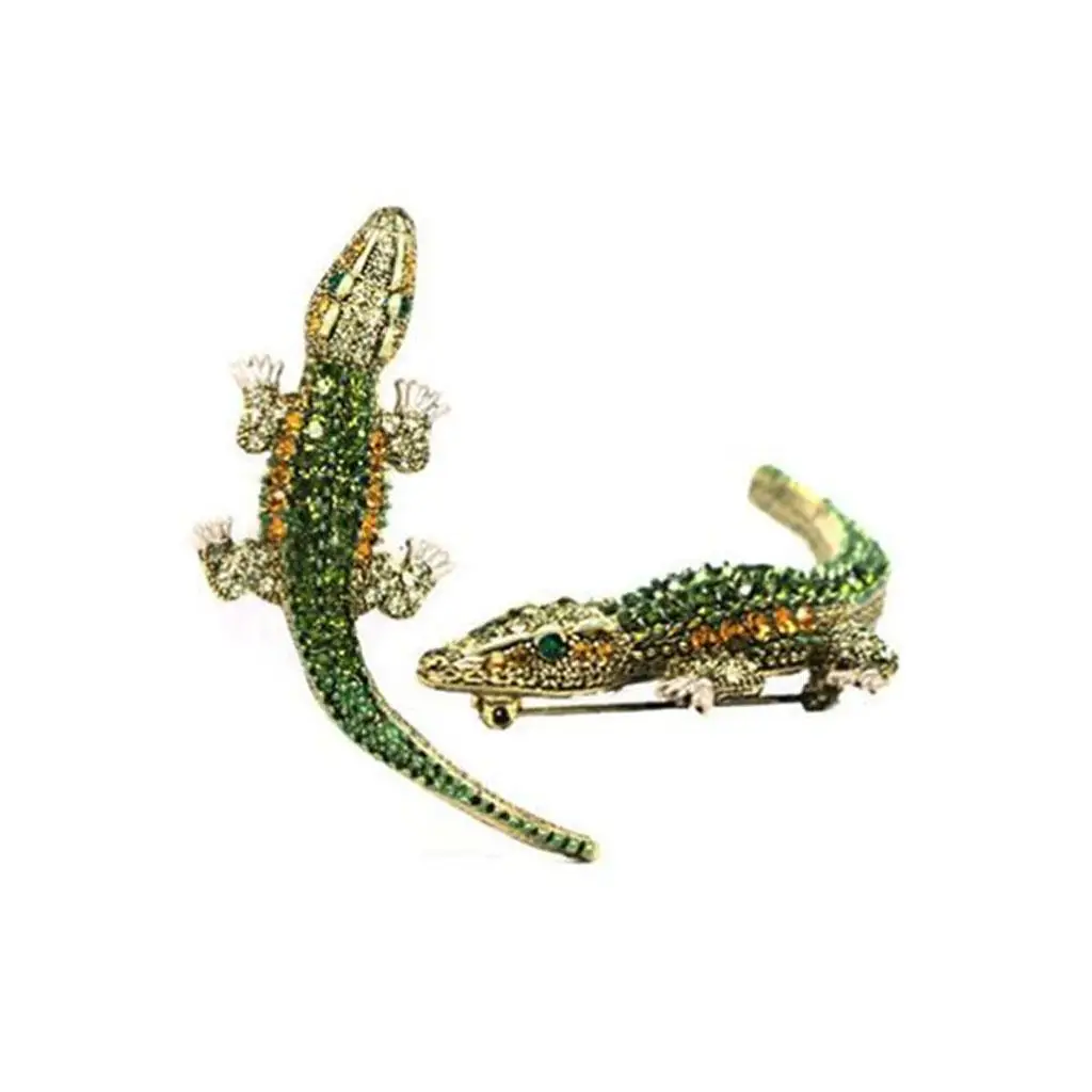 Novelty Gothic Punk Alligator Crocodile Rhinestone Men Brooch Pin Jewelry