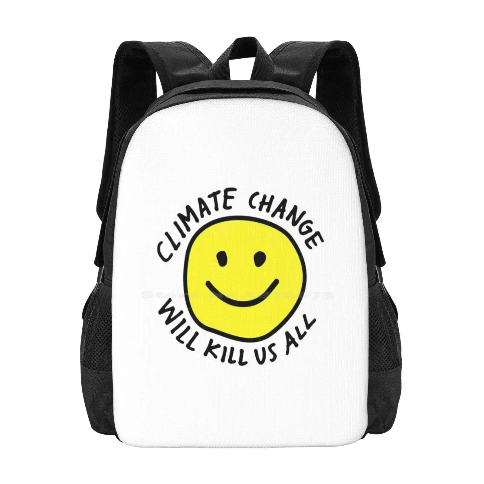 Stop Climate Change Hot Sale Schoolbag Backpack Fashion Bags Change Global Warming Ocean Protect Earth Recycle Go Green Save