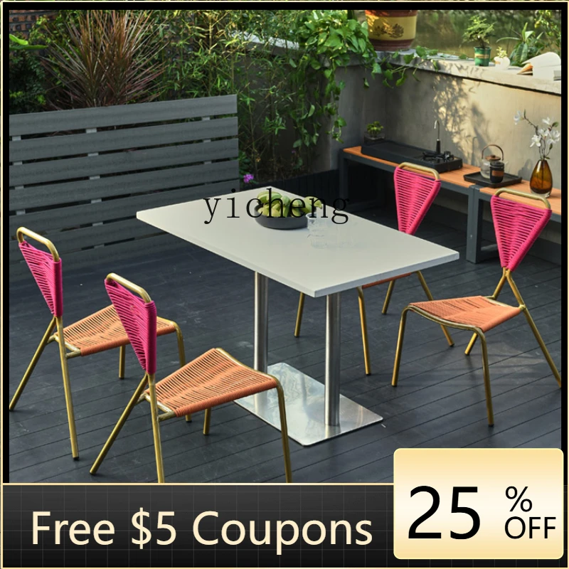 

ZZC Balcony Small Table and Chair Rattan Chair Three-Piece Set Simple Waterproof and Sun Protection Outdoor Terrace