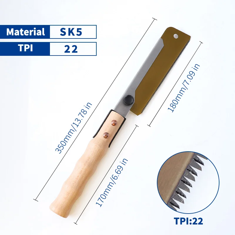 Scie à main japonaise à une face lame flexible en acier SK5 scie à nervures 22 TPI manche en bois confortable pour le travail du calcul 7 po