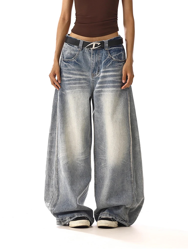 

Y2K американские ретро женские джинсы сращенные плиссированные элитные свободные тонкие широкие нишевые брендовые повседневные брюки